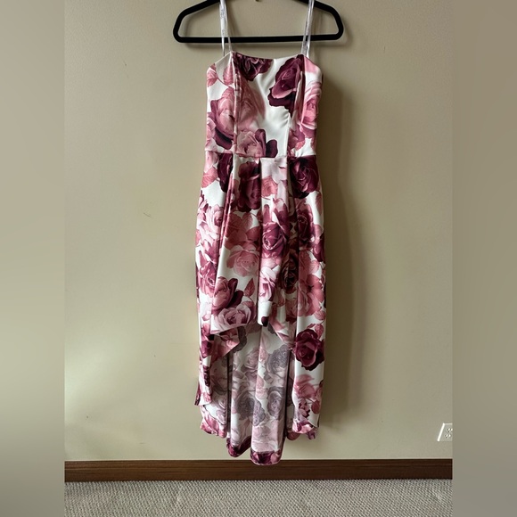 Speechless Blush and IvoryFloral  Strapless High-Low Dress for Weddings - Picture 2 of 6